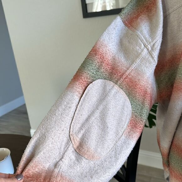 NWT Free People Ruby Shacket Jacket Distressed Oversized L Elbow Patches Cozy - Picture 8 of 13